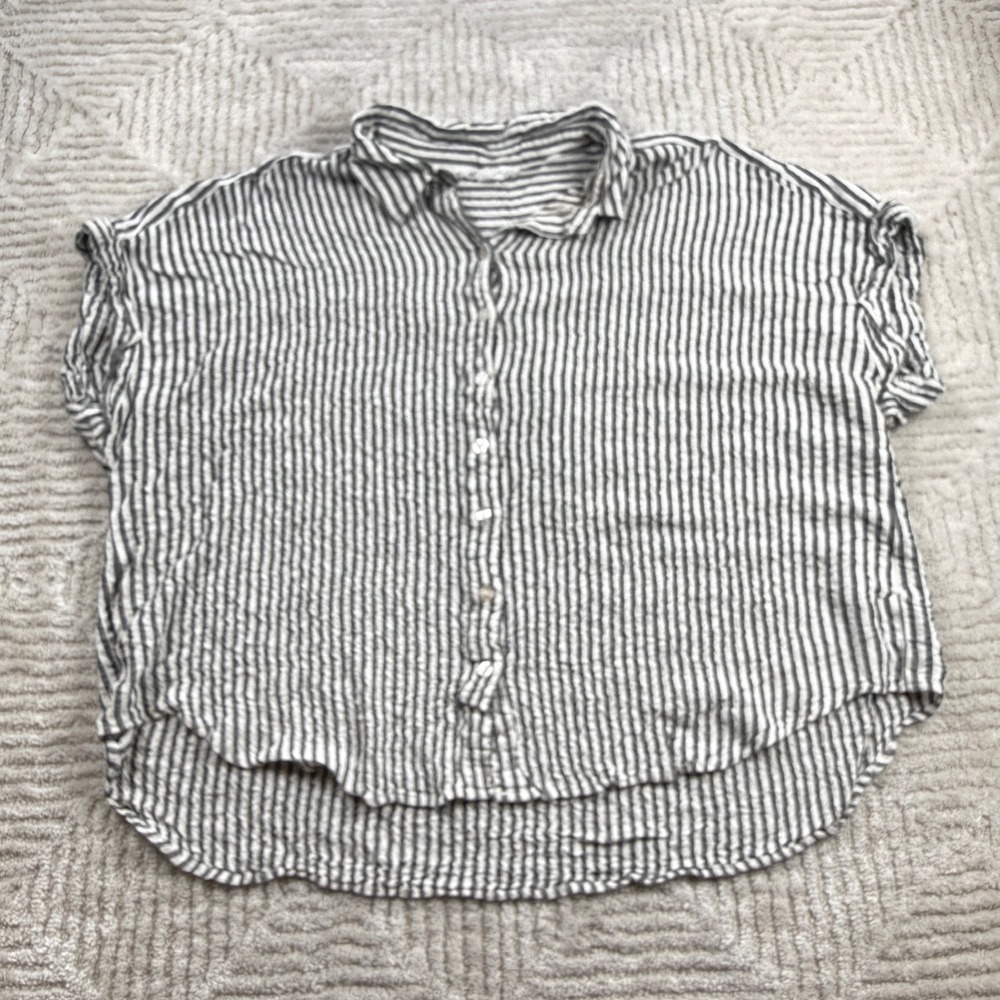 Jane + Delancy Top Women's 3X Black White Striped Crinkle Coastal Boho Breezy